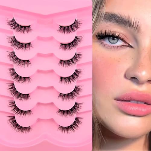 7 Paar Halbe Wimpern Cateye 12mm Kurze Katzenauge Künstliche Wimpern Natürliche Optik 1/2 Winkel Falsche Wimpern Set 3/4 Ecken Wiederverwendbar Leichte Make-up Wimpern (A06)