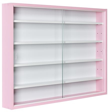 Inter Link - Vitrina de coleccionista - Escaparate colgante - Estantería de pared - vitrina de cristal - vitrina de pared - estantería colgante - vitrina - MDF - rosa (80 x 60 x 9,5 cm) Pinkrubí