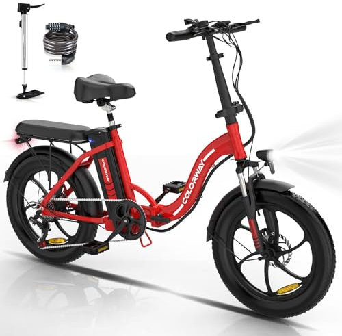 COLORWAY E Bike Elektrofahrrad E-Bike Klapprad mit 20 x 3,0 dicken Reifen, 250W Motor und 36V 12Ah Akku – leistungsstarkes elektrisches Pendlerfahrrad-Erwachsene, 2 Fahrmodi,bis zu 35–90 km