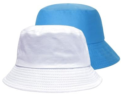 FUIPVGI 2 Stück Sommer Fischer Sonnenschirm Kappen,Baumwolle Eimer Hut Sommer Sonnenhut mit UV-Schutz,Eimer Hut,Bucket Hat für Frauen Männer Outdoor Sport Wandern Camping Reisen(Weiß Blau)
