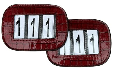Competition Leather Number Holder 3 Digit for bridles and Saddle pads with Crocco Patent (Red)