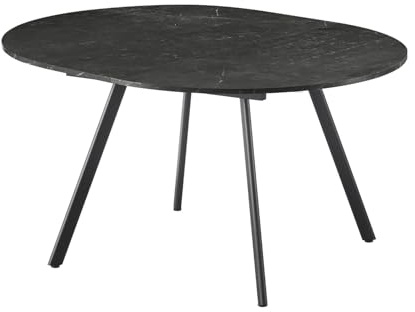 B&D home® runder Esstisch Till, ausziehbar 120–150 cm mit Butterfly-Einlage, 4–6 Personen, Tischplatte in Marmoroptik, Metallgestell schwarz, moderner Küchentisch/Esszimmertisch