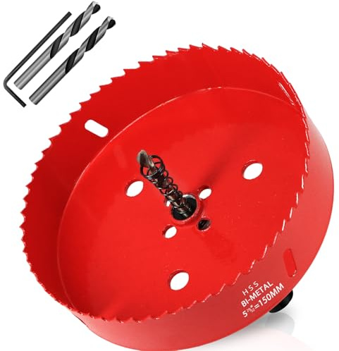 KACNON Corona perforadora bimetálica 150 mm, M42 HSS, con adaptador de vástago triangular y broca de centrado, para madera, metal blando, plástico, vidrio, azulejo, cerámica