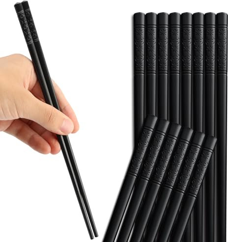 8-Paar Fiberglas Spülmaschinenfeste Essstäbchen, Wiederverwendbare japanische Essstäbchen, Sushi Rutschfeste Essstäbchen Set, Stäbchen Schwarz 24cm
