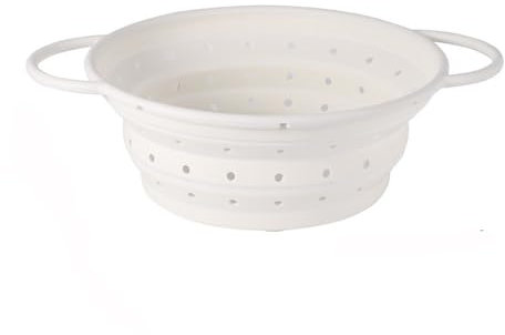 Passoire Pliable Silicone, Passoire à pâtes Pliable, Passoire Filtres de Cuisine, Colander Panier de Lavage de Silicone Pliable avec Poignées pour Dérener Pâtes, Légumes, Fruits (blanc)