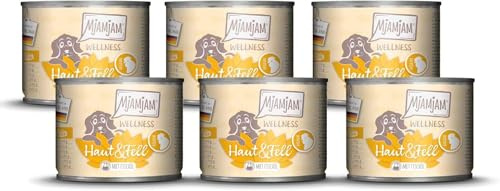 MjAMjAM - Nourriture humide premium pour chiens - Bien-être - Peau & Pelage - Poulet, paquet de 6 (6x200g), sans céréales
