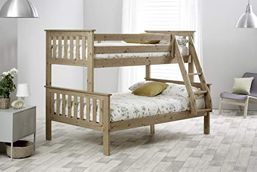 Carra Triple Sleeper Bunk Bunk Bed And Mattresses Solid Wooden Bunk 3FT Single 4FT Small Double (Pine, Orthopaedic Mattresses)