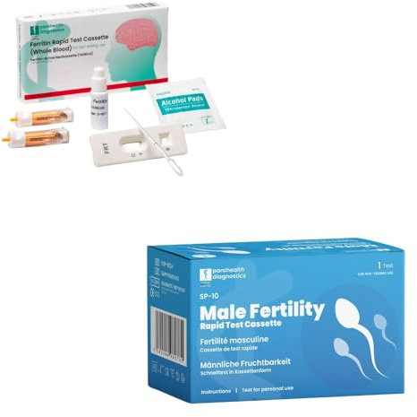 parahealth Männer Gesundheits-Testkit: Fruchtbarkeit & Eisenmangel (Ferritin) – Schnelltest für Spermienqualität & Eisenstatus, Laboranalyse Inklusive, Zuhause Anwendung