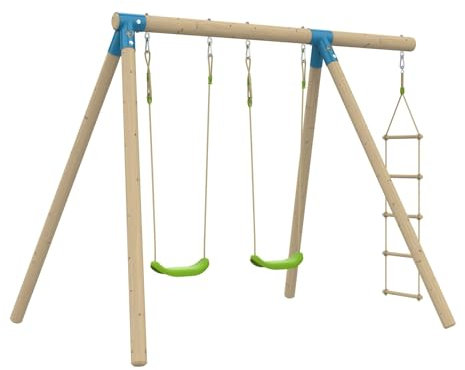 Portique AMANDIER 2 balançoires - échelle Corde - kit d'ancrage - Bois FSC® h190 cm