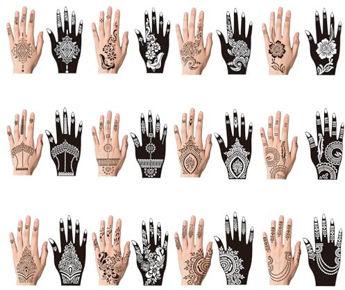 Stencil Tatuaggio Temporaneo, 24 Fogli di stencil per tatuaggi all'henné, Henna Templates per Donne Mani Dita Adulti Stencils