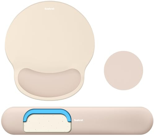 Sushret Mouse Pad and Keyboard Wrist Rest, 3-in-1 Gel Memory Foam Ergonomic Mouse Pad with Wrist Rest Set, Gaming Mousepad Arm Cushion Support for Computer Office Desk Accessories Cute Setup,Apricot