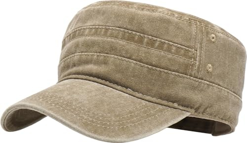 WULIQIUQIU Unisex Cadet Army Caps Cotton Flat Top Cap Washed Military Hat Baseball Cap Khaki