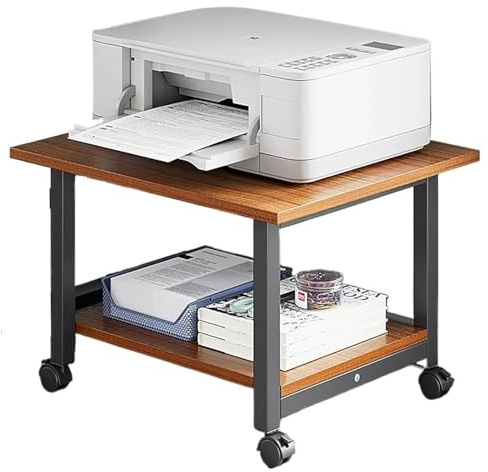 Support d'imprimante mobile à 2 niveaux - Chariot d'imprimante compact sous le bureau avec étagère de rangement - Étagère blanche pour les petits espaces - Plateau réglable à double niveau pour la