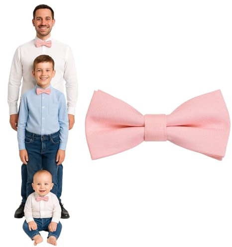 DonDon Papillon uomo bambino o neonato Rosa pastello opaco, preannodato e regolabile in lunghezza in gabardine di cotone - accessorio elegante per matrimoni, comunioni e cerimonie