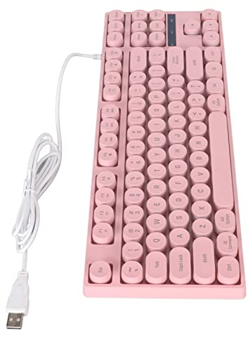 Keenso Gaming-tangentbord, färgglad bakgrundsbelysning, ergonomiskt mekaniskt pektangentbord med kabel för skrivbord, 87-knappars USB-tangentbord för bärbar dator (rosa)