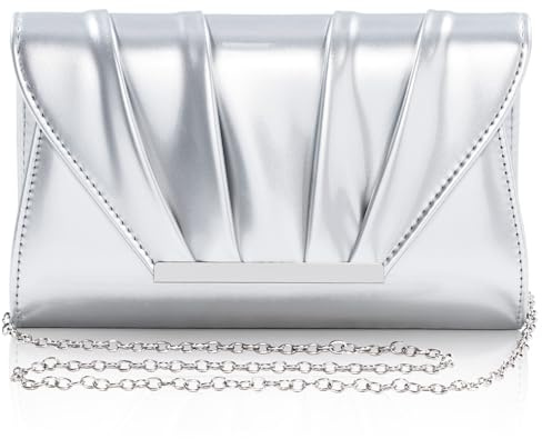 Toptime Pochettes et Clutches Femme, Métallisé Sac à Main Femme de Soirée en Cuir Verni, Enveloppe Plissé Pochette Mariage avec Chaîne, Élégant Sac Bandoulière pour Fête Cocktail Dîner