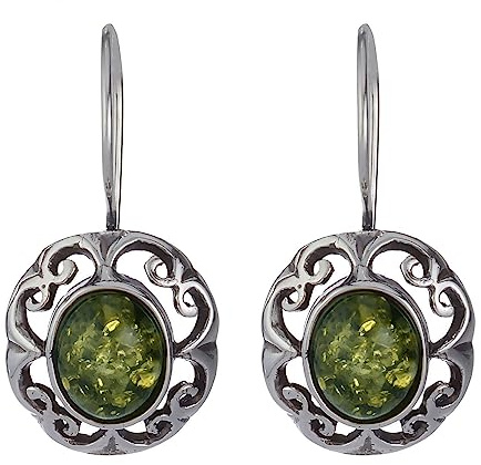 Orecchini pendentiCamila in argento sterling e ambra verde baltica