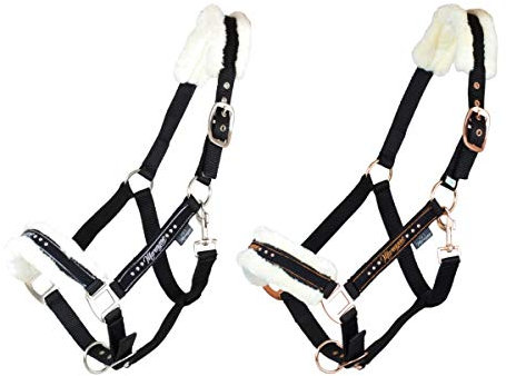 Marengos Halfter-Set mit Führstrick ELEGANT schwarz/roségold Vollblut