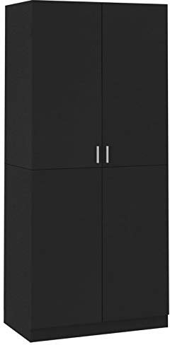 Tidyard Kleiderschrank mit 2 Tür Garderobenschrank Schlafzimmerschrank Dielenschrank Spanplatte Schwarz 90×52×200 cm Spanplatte