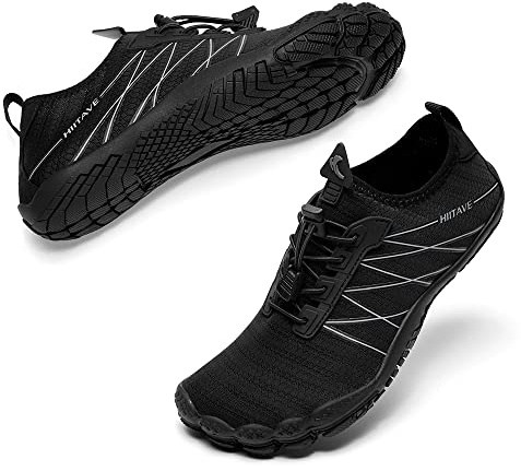 HIITAVE Women Water Shoes Quick Dry Barefoot Aqua Shoes for Beach Swim Pool Kayaking River Surfing Black Size 8.5 Women M US