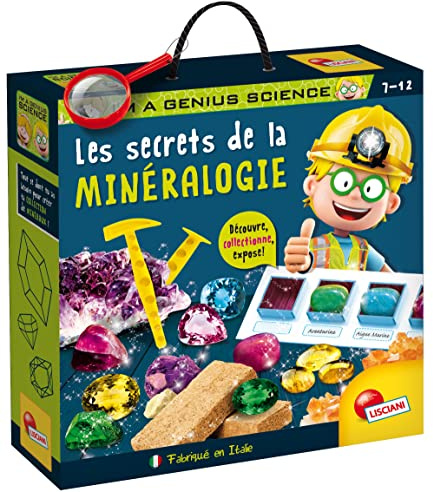 Lisciani - I'M A GENIUSLes Secrets de la Minéralogie - Crée ta Collection de Gemmes - Jeu Educatif pour Enfants dès 7 ans - Instruments pour Creuser et Découvrir les Minéraux - Fabriqué en Italie