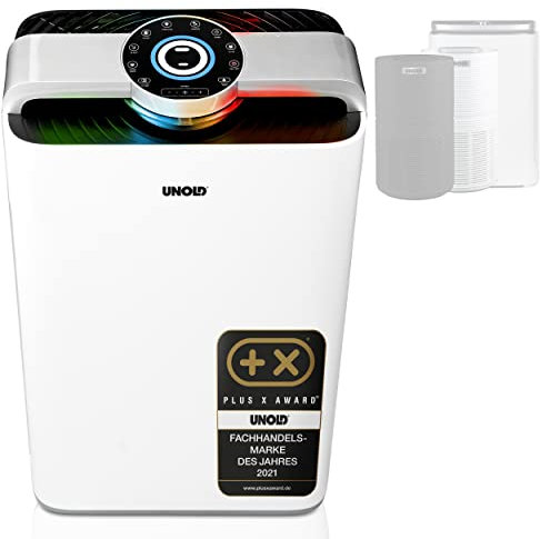 Unold 87510 Luftreiniger+ Luftbefeuchter Delta - Weiß mit großem 1,8l Wassertank, entfernt Pollen, Staub, Viren und Allergene in Räumen mit bis zu 100 m² 99,97% effektiv
