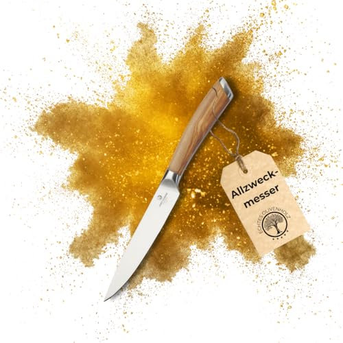 CHEF CUISINE Allzweckmesser mit Olivenholzgriff – Kochmesser handgeschmiedet, 13,5 cm Klinge, 54-56 HRC-Klingenhärte, rostfrei, ergonomisch, scharfe Klinge von Hand geschliffen und poliert