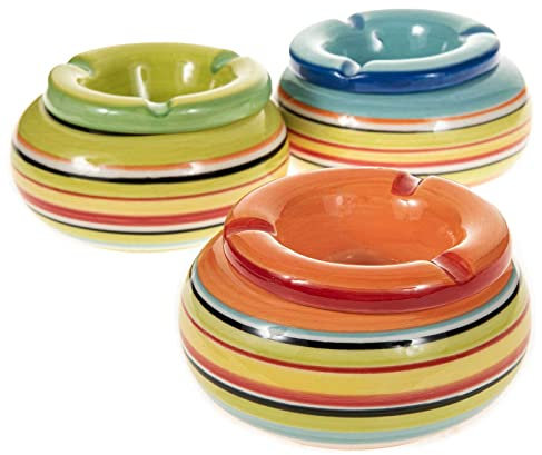 SIDCO Aschenbecher 3 x Keramik bunt Sturmaschenbecher Windaschenbecher Ascher