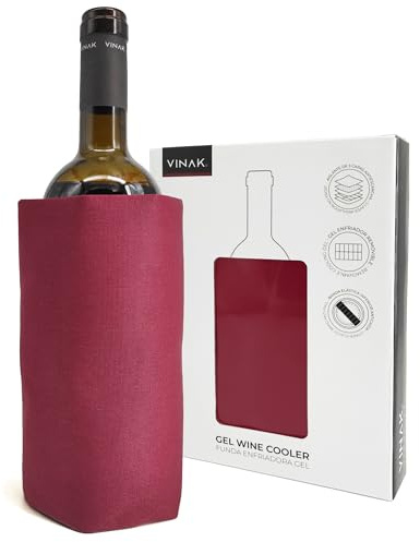 VINAK - Funda enfriadora de botellas de vino | Enfriador de vino con gel de calidad no-frost | Fabricada con 5 capas aislantes | Banda elástica inferior anticaída (Burdeos)