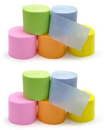 10 x Pastel Streamers by Kissymix - Pack of Ten Colourful Crepe Paper Pastel Streamers for Birthday, Christmas, Valentines and Anniversary Parties - 10 Metres Each