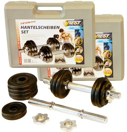 Best Sporting Hantelset Kurzhantel Hantelkoffer 2 Sets je 15 kg aus Gusseisen mit Stellringen - Hanteln verstellbar für Männer und Frauen - Für Dein Workout mit Dumbbells - Adjustable Dumbbell Set