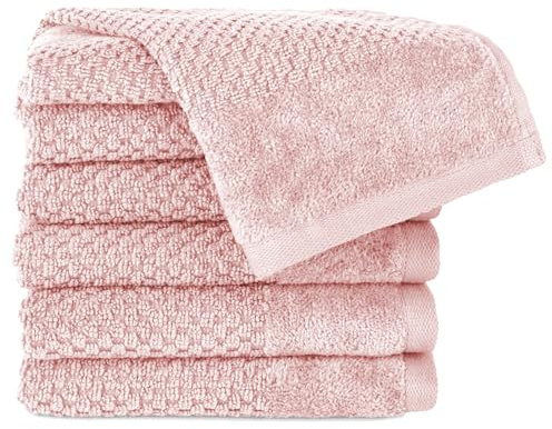 Pure Label 6-TLG. Gästehandtücher 30x50 cm mit Aufhängeschlaufe aus 100% Baumwolle, saugstark, weich und Oeko-TEX Zertifiziert - 6 Gästehandtücher Rosa, 30x50 cm