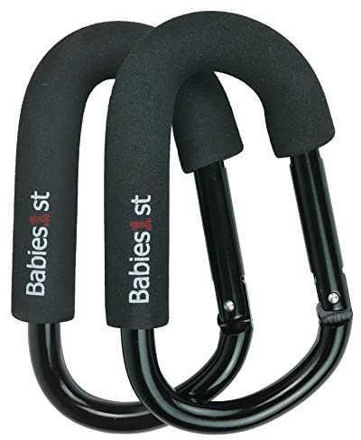 Babies1st Kinderwagen Karabiner Groß 14 cm, Kinderwagen Haken für Wickeltasche, Wickelrucksack, Laufrad, Rollstuhl, Kinderwagenkarabiner Premium Black Edition 2er Set