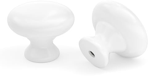 goldenwarm 10 Pack Cupboard Door Knobs White Cabinet Knobs, Single Hole Drawer Handles, 33mm Round Mushroom Shape