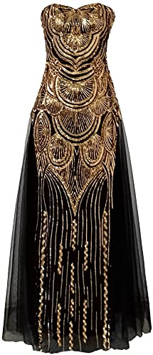 Angel-fashions Women's Sequin Strapless Sweetheart Mesh Lace up Banquet Dress Black Size 12