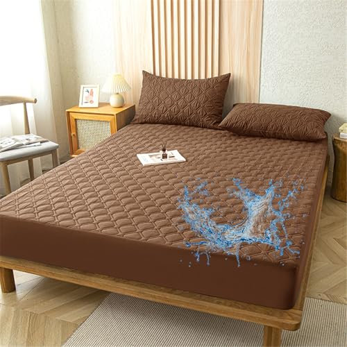 Odot Gesteppte Spannbettlaken Wasserdicht Weicher Verdickter Matratzenschoner Rutschfester Doppeltes Einzelbett bettspanntuch Topper-Overlays Spannbetttücher, Einfarbig (Braun,180x200+28cm)
