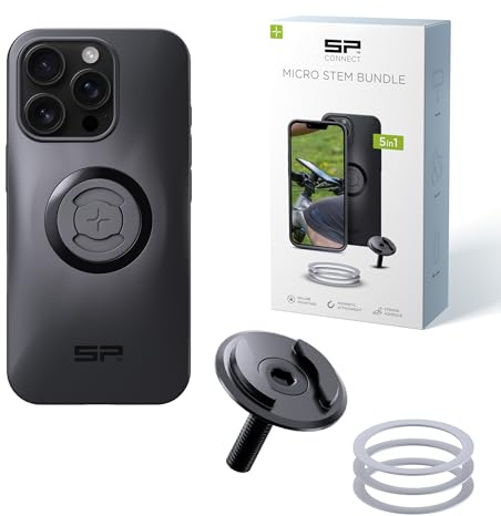 SP CONNECT Micro Stem Bundle | SPC+ | para iPhone 16 Pro | Soporte para teléfono móvil para el manillar de bicicleta | Soporte para smartphone para bicicleta | soporte para teléfono móvil