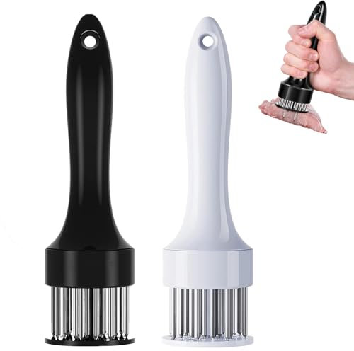 Stainless Steel Meat Tenderizer Needle, 21 Pin Ultra Sharp Meat Tenderizer Tool, Meat Marinating Tool, Steak BBQ Kitchen Cooking Tool, for Tenderizing Pork, Beef, Chicken, Marinade (Black+White)