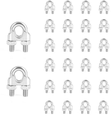 Lot de 24 Serre Cable Acier M3 U Boulon Clip de Câble en acier inoxydable 304 pour Corde à linge,Câble Métallique en Acier de 3 mm Corde