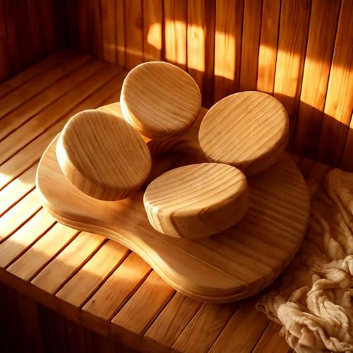 Benks Holz-Sauna-Kopfstütze mit drehbarer Scheibe, Saunakissen, Sauna-Zubehör für steifen Nacken, Schulterschmerzen, Kopfgesundheit und Entspannung
