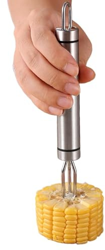 Forchette per mais, supporto per mais in acciaio, forchetta per patate riutilizzabile, gadget da cucina multiuso, strumento per barbecue e barbecue, con manico ergonomico