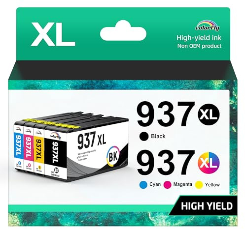 colorfly 937e 937XL Tintenpatronen kompatibel für HP 937 XL 937e Tinte Kompatibel mit HP 937 XL Druckerpatronen für HP Officejet Pro 9110b 9720b 9130b 9720 9730 Drucker (4er Pack with CHIP)