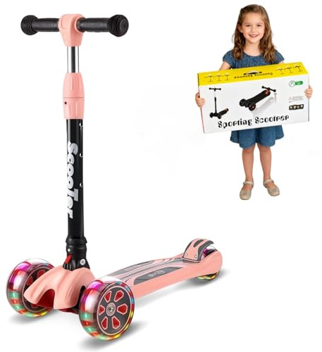 Lyefancy Kids Scooter for 3-13 Years Old Boys Girls, Children 3 Wheel Scooter, Foldable Toddler Scooter, Flashing PU Wheels, 4 Adjustable Height, Lean to Steer, Extra-Wide Deck (Pink)