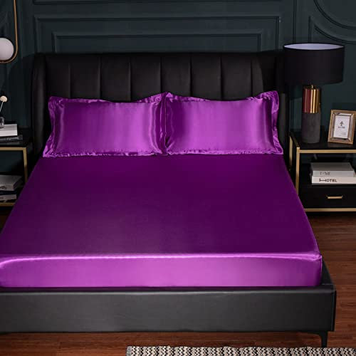 JIANINGHOME Satin-Spannbetttuch, 150 x 200 cm, glänzende Seiden-Bettwäsche, luxuriöser hoher Matratzenbezug, weiches und glattes Bettlaken für ultimativen Komfort