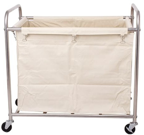 GBPLDMAQ Carro Limpieza Profesional Hechas de Acero Inoxidable Engrosado, Cesta para la Colada con Bolsa de Tela Oxford Extraíble, para Negocios, Escuela y Oficina(Beige)
