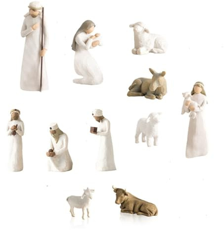Alulayu Presepe di Natale in resina con 6 figure e mangiatoia, statua di Gesù, presepe, resina, piccole figure, set presepe Born Scene Willow-Tree Figura, Presepe di Natale con figure