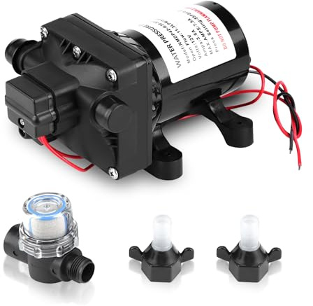 Vattenpump 12 V, 3 GPM 55 PSI DC vattenpump, 7,5 A självsugande pumpvatten, tryckvattenpump med 4 kammarmembran och tryckbrytare för husbil, husvagn, yacht, trädgård (4008101E65)