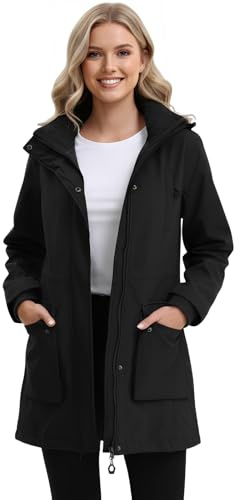 chiguomaoyi Chaqueta Impermeable Mujer Chaquetas Entretiempo Soft shell largas Abrigo Exteriores Capucha Cortavientos (Negro,M)