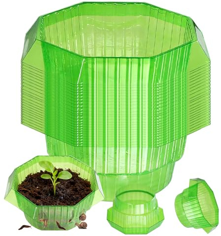 LYPPUL 20 Piezas Cuello de Caracol, Anillo de Protección contra Caracoles, Collares de Plástico para Babosas, Libre de Productos Químicos para la Protección de Plantas de Lechuga y Repollo, Verde
