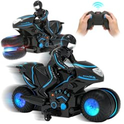 FOTSHARER RC Motorcycle, 2.4G Remote Control Motorcycle with RGB Wheels Lights 360° Rotating Drifts Motorcycles for Boys RC Stunt Motocross Toys Drift Motorbikes for Boys & Girls